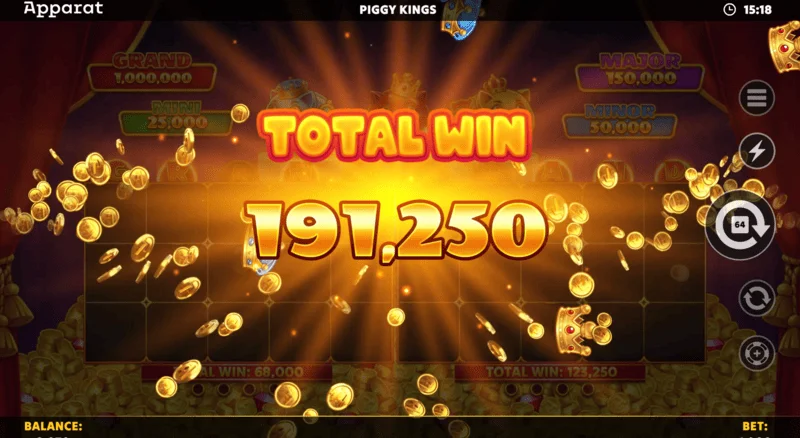 Piggy Kings - печеливш екран в Free Games
