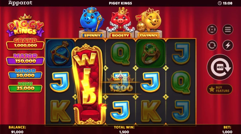 Piggy Kings - Booster Coins в три цвята на екрана